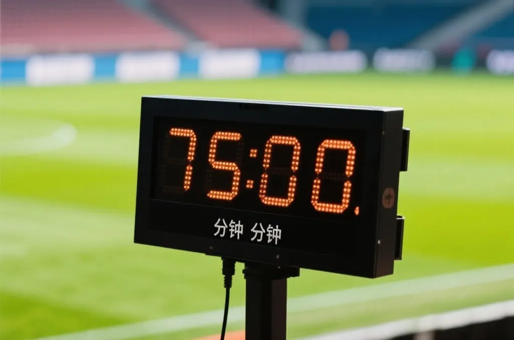 Digital stadium scoreboard showing match timer at 75 minutes